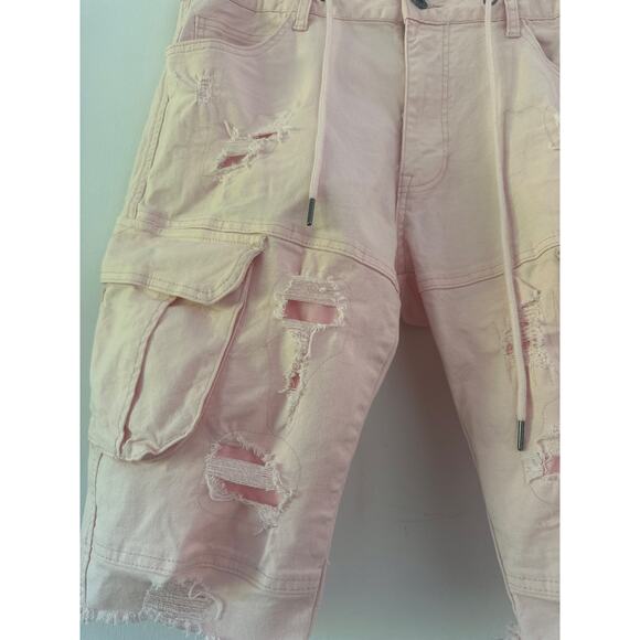 Smoke rise 12" SLIM disstressed rip and repaired twill shirts BRUSHED PINK Sz 38 - Picture 4 of 10